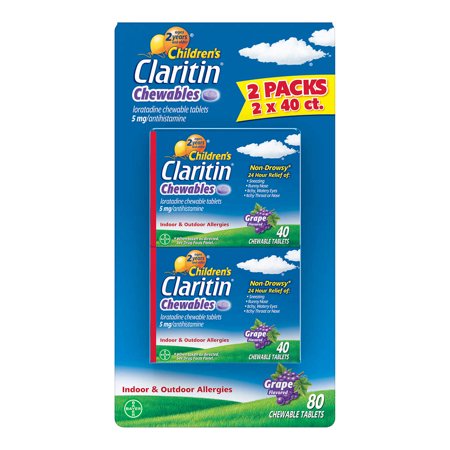 Children's Claritin Chewable 5 mg. 24 Hour Non-Drowsy, 72 Grape Chewable Tablets