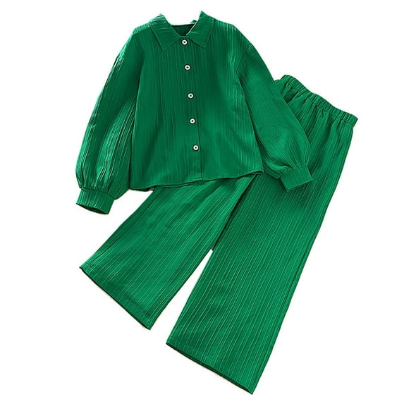 Children's Clothing Autumn New Medium And Large Children's Lapel Long Sleeve Shirt And Trousers Girls' Suit