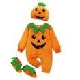 thumbnail image 1 of Children's Clothing Baby Jumpsuit Halloween Pumpkin Hat Long Sleeved Crawling Suit Shoes Three Piece Set, 1 of 9