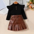 thumbnail image 1 of Children's Clothing Cool Handsome Girls Solid Color High Neck Long Sleeve Top +PU Leather Pleated Skirt + Belt Three Suit, 1 of 5