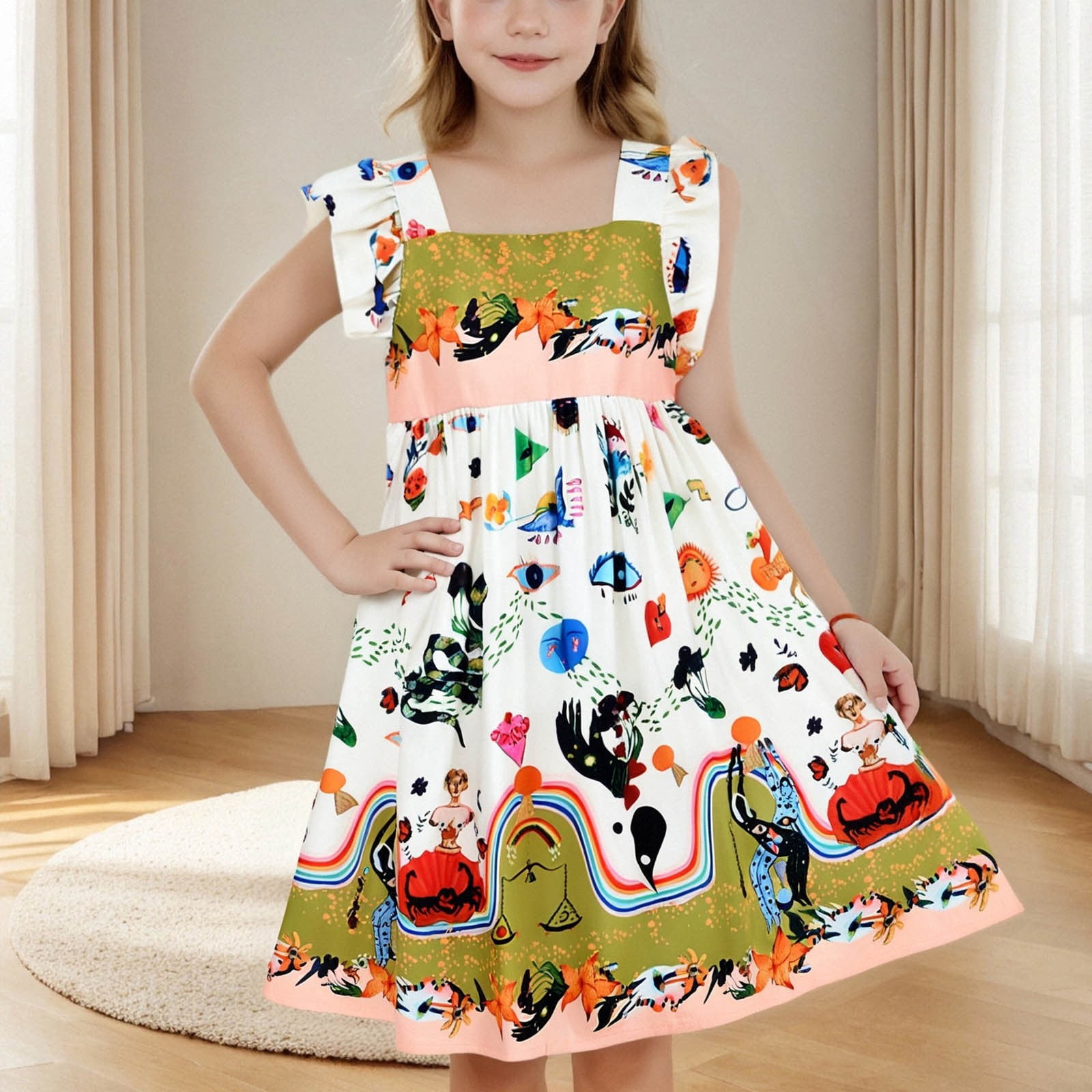 Children's Clothing Dress Summer Flower Patchwork Sleeveless Round Neck — free download