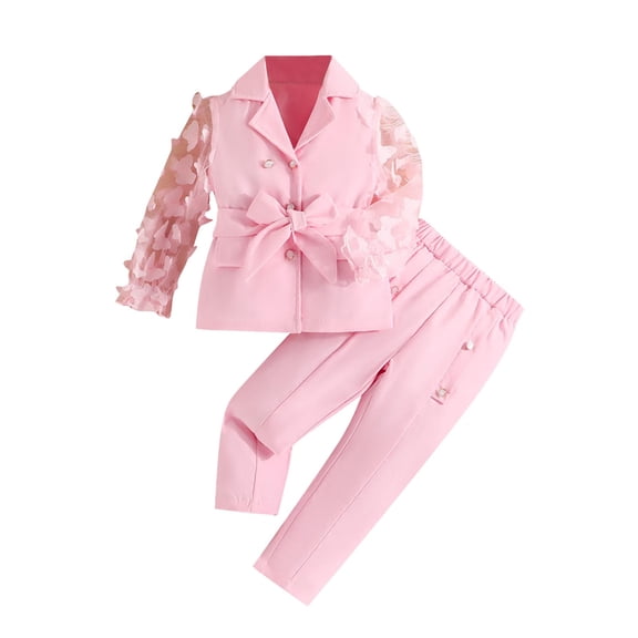 Children's Clothing Suit for Girls Belted Butterfly Sleeve Lapel Jacket+Pants Kids Luxury Set for Girls Blazer Outfits
