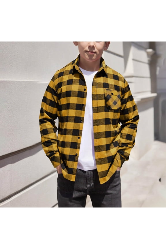 Children's Coat Sweatshirt Button Down Plaid Shirts Casual Long Sleeve Preppy Hoodies Fall Fashion Color Block Hooded Shirt Jackets