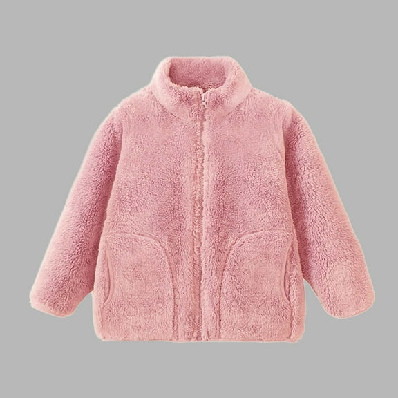 Children's Coat Winter Fuzzy Fleece Jackets Boys Girls Loungewear Warm Stand Collar Outwear Coats with Pockets 3Y