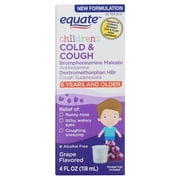 Equate Children's Cold and Cough Brompheniramine Maleate and Dextromethorphan HBr Liquid Oral Suspension, Grape Flavor, 4 fl oz