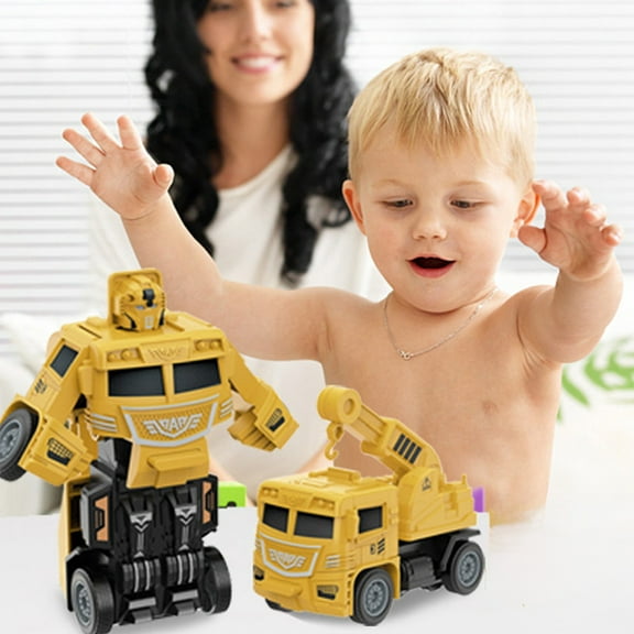 Children's Collision Deformation Robot Toy Car, Boys Simulation Excavator, Inertia Push and Glide Vehicle, Educational Motor Skills Development, Kindergarten Gift Yellow