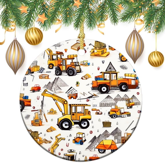 Children's Construction Vehicles Ceramics Ornaments Excavator Tractor Construction Site Cars 2024 Ornament Holiday Ornament for Home Christmas Tree Decor Merry Xmas for Family & Friends