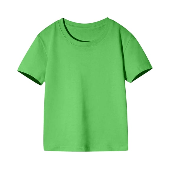 Children's Cotton T-Shirt Crew Neck Short Sleeve Baisc Tee Casual Loose Fit Solid Color Tops Soft Clothes (8 Years, Green)