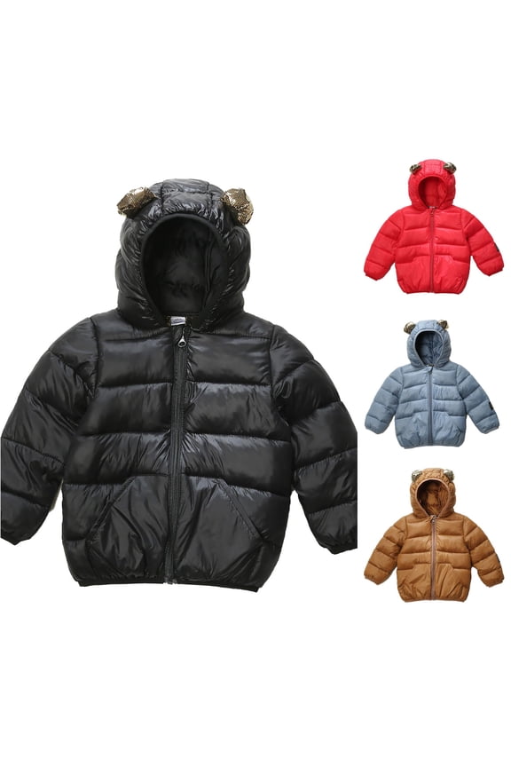 Children's Cottonjacket With Black And Gold Ears Hooded Jacket For Boys And Girls Boys Puffy Jacket down Pocket Folding Jacket Heavy Coat Boy Toddler Thin Puff Jacket Puffy Hoodie Boys Light Winter