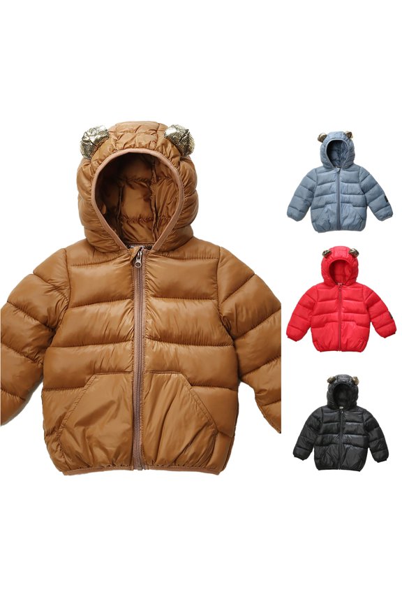 Children's Cottonjacket With Black And Gold Ears Hooded Jacket For Boys And Girls Boys Puffy Jacket down Pocket Folding Jacket Heavy Coat Boy Toddler Thin Puff Jacket Puffy Hoodie Boys Light Winter