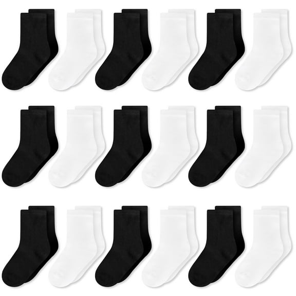 Kid's Mid-Calf Socks,18 Pairs of Boys and Girls Comfortable Breathable Elastic Socks for School 1-14 Years Old Kids