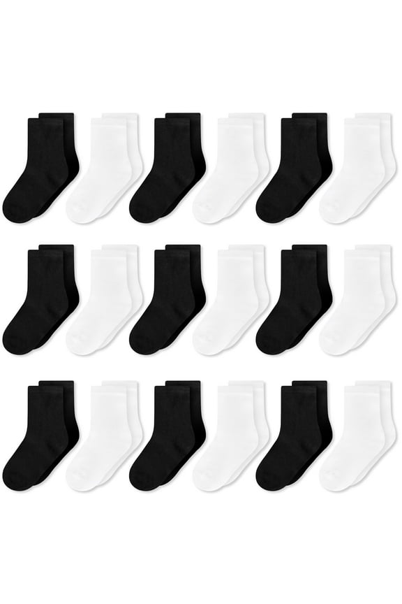 Kid's Mid-Calf Socks,18 Pairs of Boys and Girls Comfortable Breathable Elastic Socks for School 1-14 Years Old Kids
