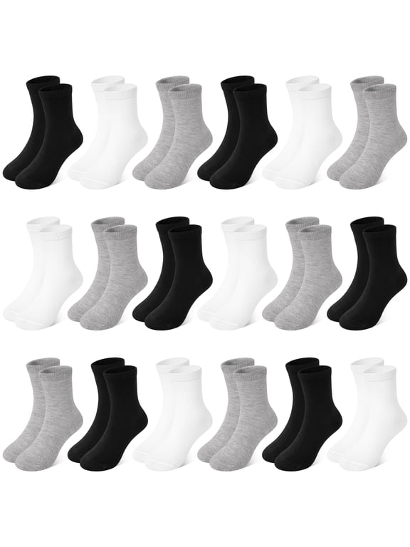 Kid's Mid-Calf Socks,18 Pairs of Boys and Girls Comfortable Breathable Elastic Socks for School 1-14 Years Old Kids