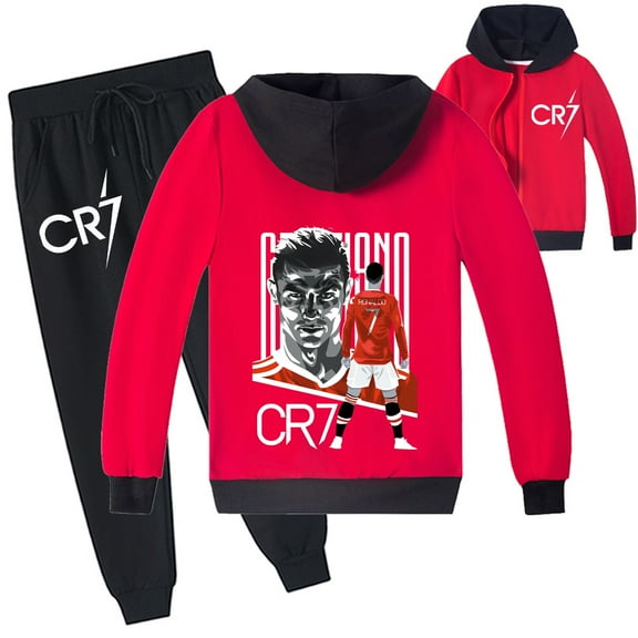 Children's Cristiano Ronaldo Zipper Hooded Jacket Sweatshirt Sets Boys Sweatpants Sweatsuit Outfits