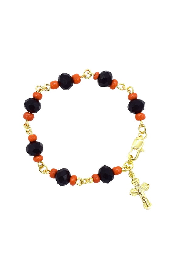 Children's Cross Charm Azabache Bracelet  For Good Luck 18k Real Gold Plated Layered 6"