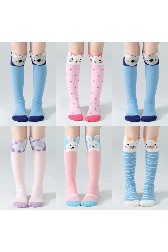 Children's Cute Cartoon Animal Knee-High Socks, Girls Long Calf Casual Fun Socks, D