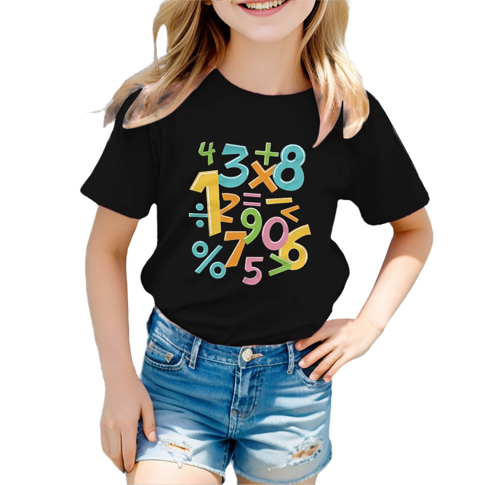 Children's Cute Math Themed Casual And Versatile T Shirt Big Girl Long ...