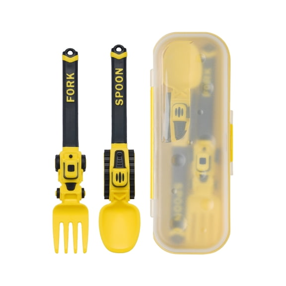 Childrens Cutlery Toddler Utensils Baby Training Fork and Spoon Set, Car-Shaped Tableware, Drop-Resistant PP Material, Self-Feeding Helper, First Utensils Set