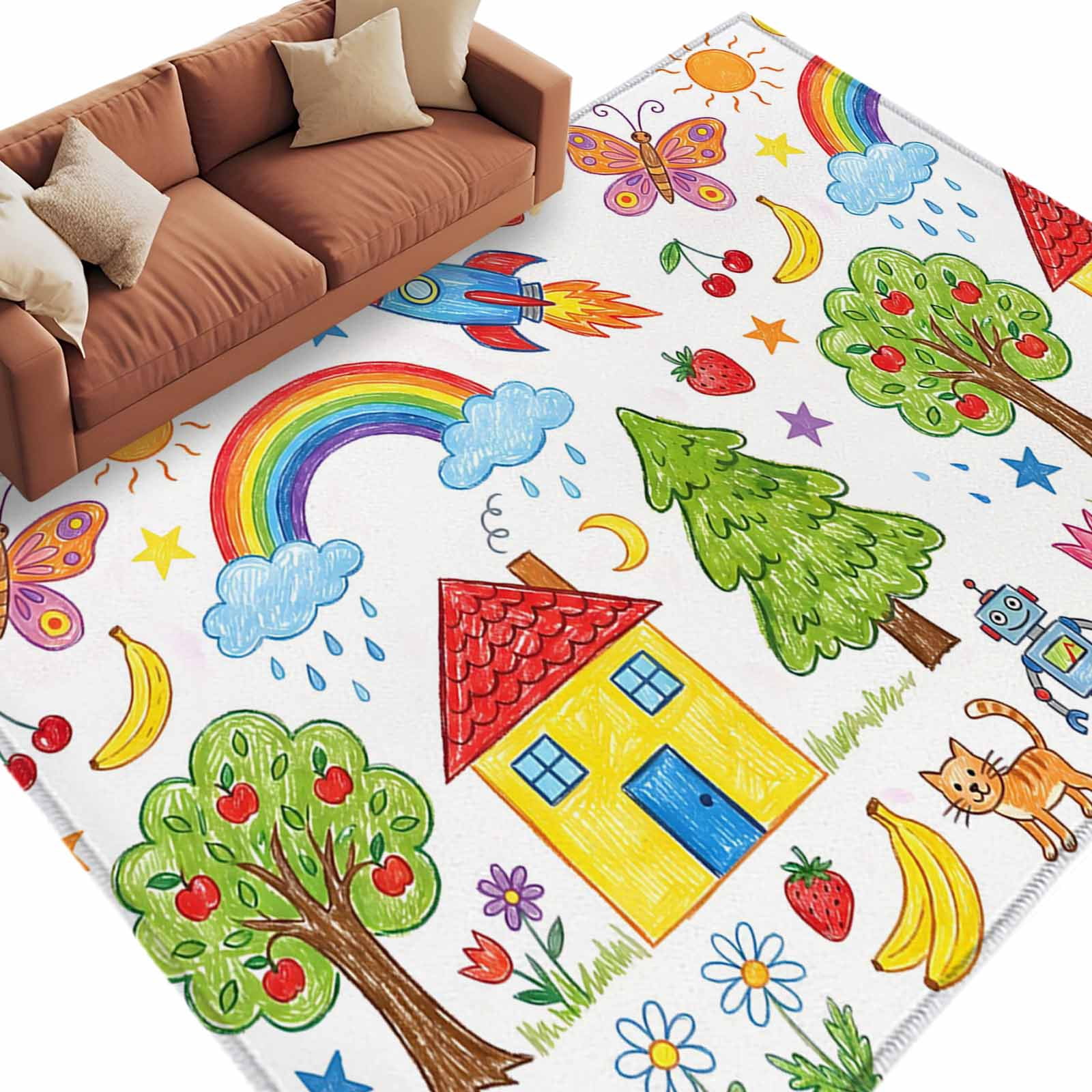 Children's Day Area Rug 5x7 Washable Rug Non Slip Cartoon Painting ...