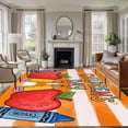 thumbnail image 1 of Children's Day Area Rugs 5'x7', Washable Small Throw Rugs for Laundry Room Playroom, Cartoon Pencil Watercolor Orange Striped Indoor Outdoor Rug Non-Slip Low Pile Carpet Runner Reversible Floor Mats, 1 of 8