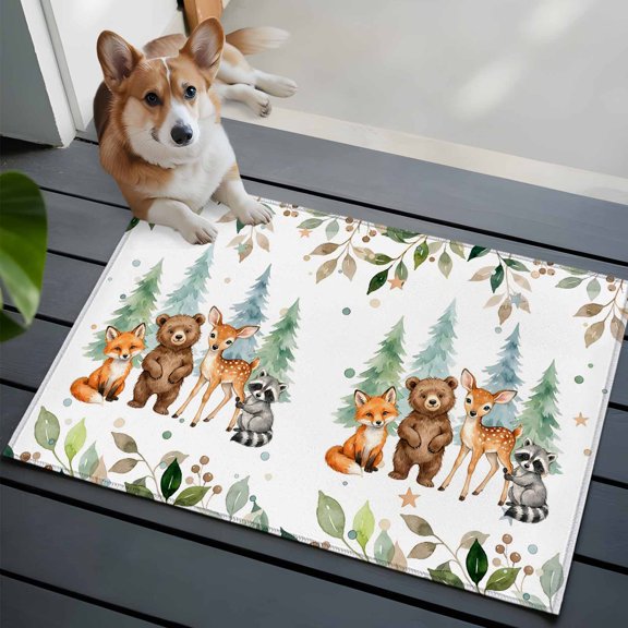 Children's Day Front Door Rugs 2x3 ft Cartoon Animal Elephant Zebras Fox Giraffe Leaf Small Rug for Entryway Non Slip Washable Bathroom Door Mat Absorbent Floor Mat for Indoor Entrance