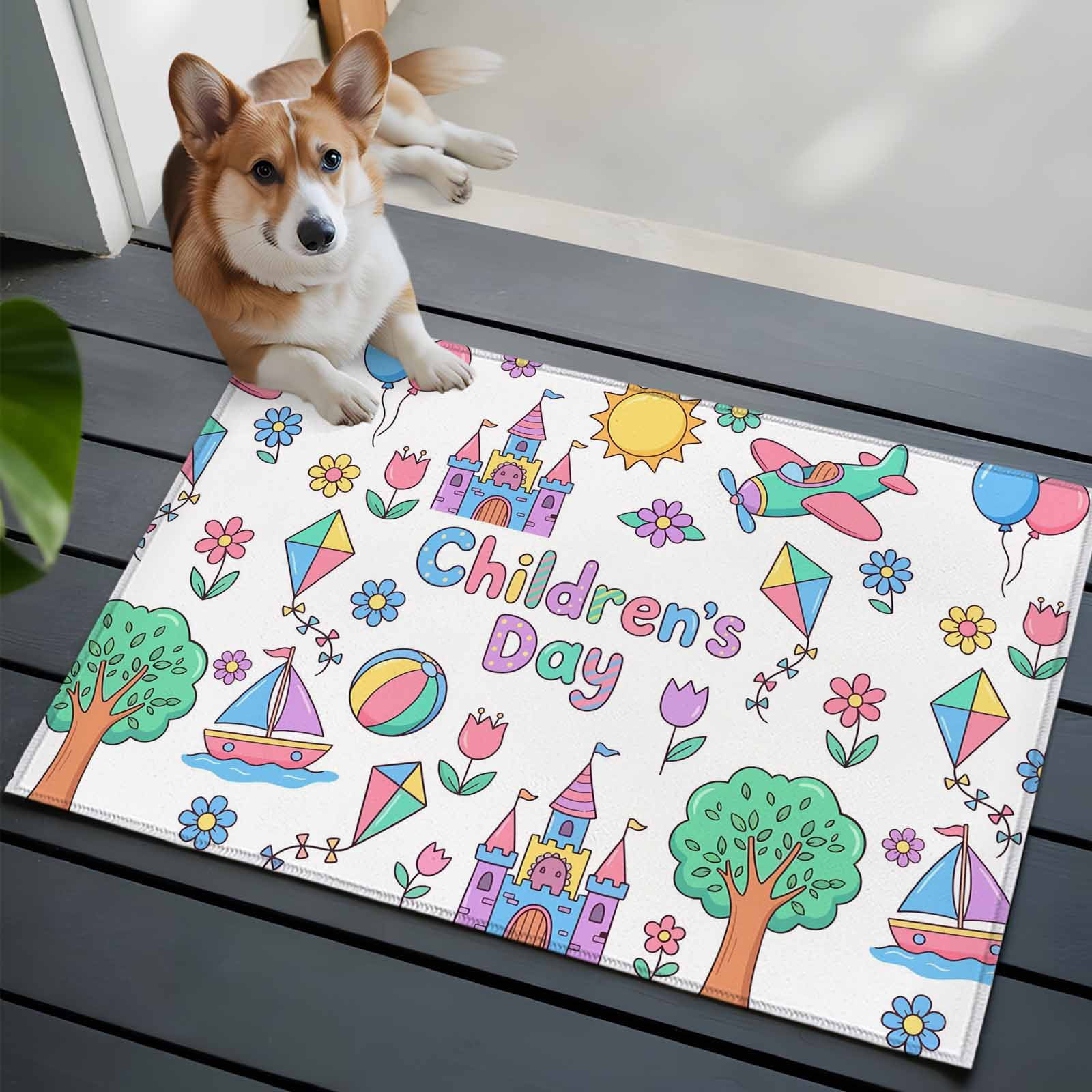 Children's Day Front Door Rugs 2x3 ft Cartoon Sun Airplanes Castles ...