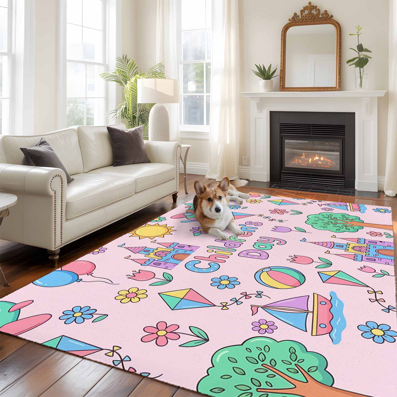 Children's Day Large Area Rugs 6x9 ft Cartoon Sun Airplanes Castles ...