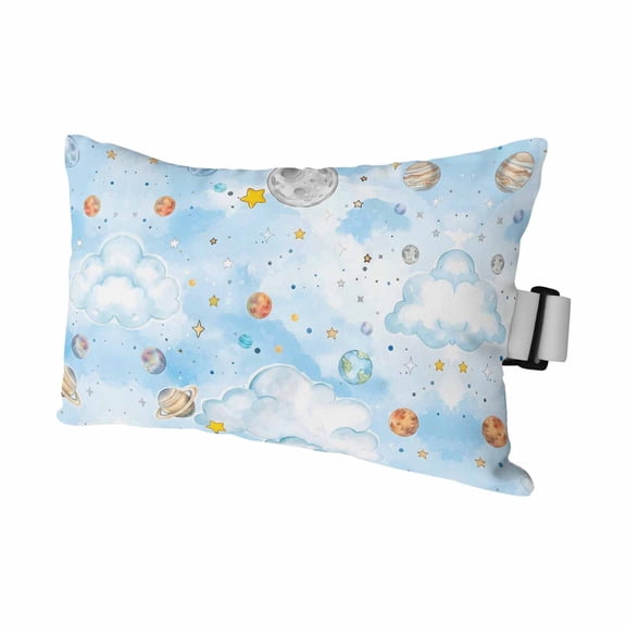 Children's Day Outdoor Pillows for Chaise Lounge Chair Waterproof Lumbar Pillows with Insert&Adjustable Elastic Strap Beach Headrest Pillow Galaxy Universe Stars Planets Moons Pool Pillow 11"x16"