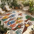 thumbnail image 1 of Children's Day Outdoor Rug for Patio/Deck/Porch, Non-Slip Large Area Rug 3 x 5 Ft, Cartoon Handprint Butterfly Retro Beige Indoor Outdoor Rugs Washable Area Rugs, Reversible Camping Rug Carpet Runner, 1 of 8