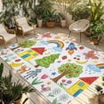 thumbnail image 1 of Children's Day Outdoor Rug for Patio/Deck/Porch, Non-Slip Large Area Rug 5 x 7 Ft, Cartoon Painting Rainbow Rocket Butterfly Indoor Outdoor Rugs Washable Area Rugs, Camping Rug Carpet Runner, 1 of 8