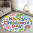 thumbnail image 1 of Children's Day Round Area Rug 3Ft Washable Small Circle Rugs for Kitchen Entryway, Cartoon Cute Flowers Leaf Blue Plaid Non-Slip Carpet Floor Mats Indoor Outdoor Carpet Runner Aesthetic Home Decor, 1 of 8