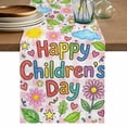 thumbnail image 1 of Children's Day Table Runner 70 Inches, Cartoon Cute Flowers Leaf Pink Plaid Bed Runner Dresser Scarves Tabletop for Indoor Outdoor Parties/Ceremony/Banquet, 13" x 70", 1 of 9