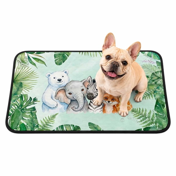 Children's Day Washable Pee Pads for Dogs, Cartoon Animal Elephants Bear Zebras Fox Giraffe Leaf Reusable Puppy Pads Waterproof Pet Mat, Absorbent Dog Pee Pads for Crate Training Mats 24"x18"