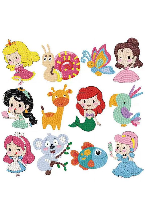 Children's Diamond Cartoon Princess Painting Sticker Set, DIY Handmade Creative Paste Painting Stickers, Children's 5D Gem Art Set.