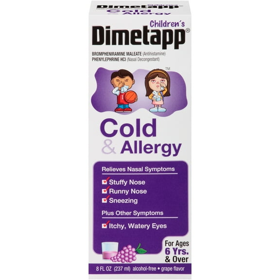 Children's Dimetapp Cold & Allergy (8 Fl. Oz., Grape Flavor), Nasal Decongestant & Antihistamine, Alcohol-Free, Ages 6+