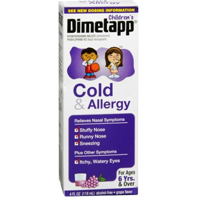 Children's Dimetapp Cold & Allergy Antihistamine Liquid Syrup, Grape, 4