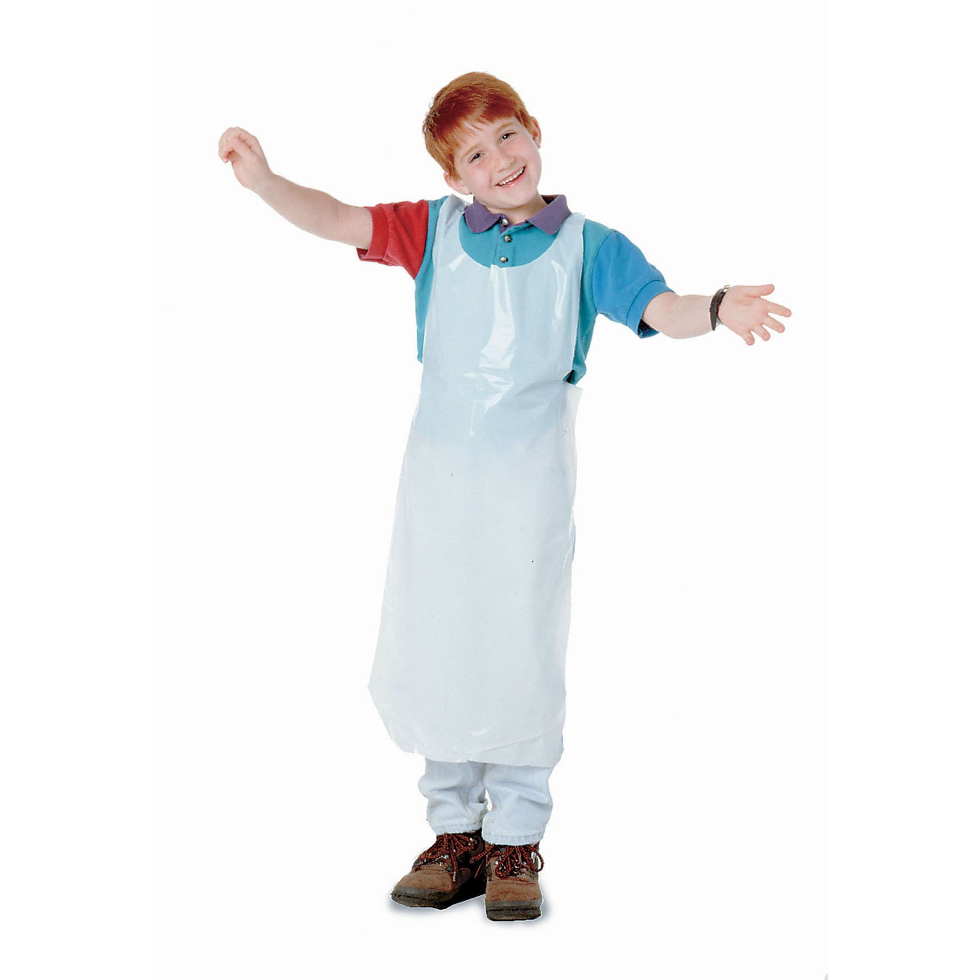 White Polyethylene Disposable Aprons for Kids, Pack of 100