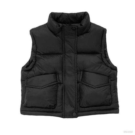 Children's Down Vests Fall Winter Thickened Fleece Sleeveless Tops Solid Color Full Zip Warm Comfortable Outwear Black 5 Years