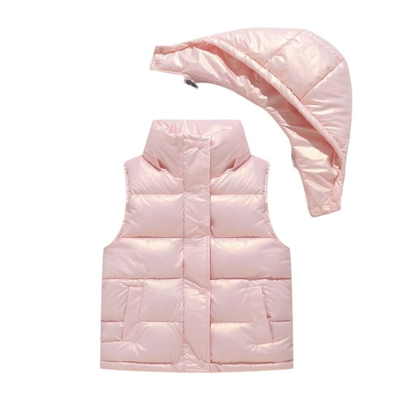 Children's Down Vests Fall Winter Thickened Fleece Sleeveless Tops Solid Color Full Zip Warm Comfortable Outwear Pink 5 Years