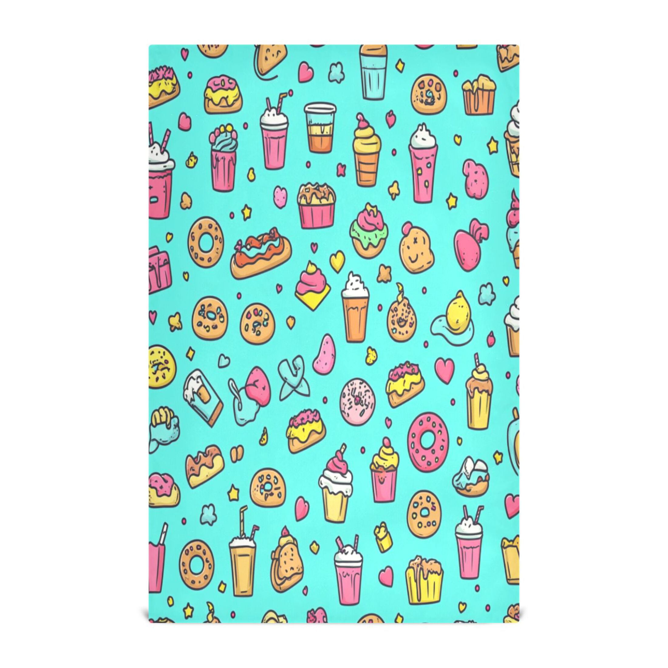 Children's Drawings Food Kitchen Towels 6-Piece Pack Tea Towels for Kitchen Decorative Waffle Design 28x18in