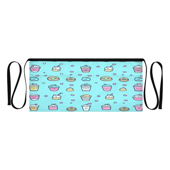 Children's Drawings Food Pattern Multi Pocket Short Apron Waterproof, Adjustable 96.5in Belt for various occasions
