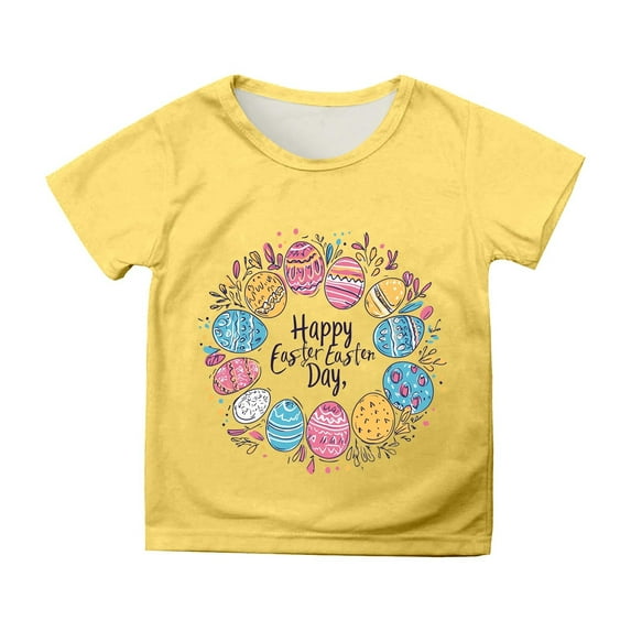 Children's Easter Shirts Toddler Girls Cute Easter Eggs Printed T-Shirts Short Sleeve Casual Crewneck T-Shirt Funny Bunny Shirt Oversized Kids Tops Z01-Yellow 6-7 Years