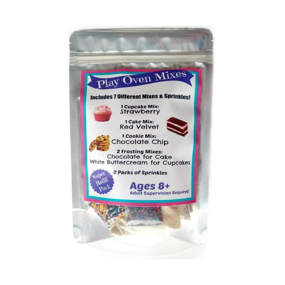 Children's Easy to Bake Oven Mixes Play Toy Oven Real 7 Mixes Mega Refill Kit Strawberry Cupcakes Red Velvet Cake Frosting Sprinkles Ultimate Set Cooking Baking Supplies Super Pack Net Wt 6.2 oz