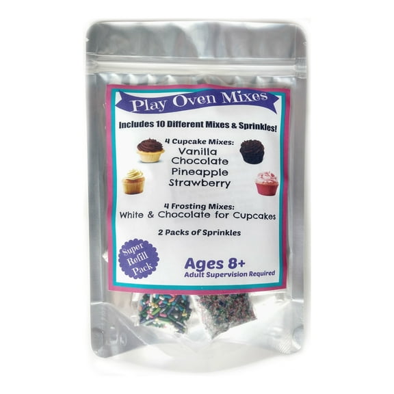 Children's Easy to Bake Oven Mixes Play Toy Real 10 Cupcake Super Pack Mega Refill Kit Vanilla Chocolate Strawberry Pineapple Frosting Sprinkles Ultimate Set Cooking Baking Supplies Net Wt 6.4 oz