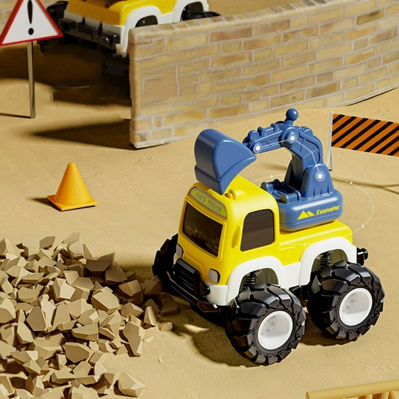 Children's Educational Construction Vehicle Inertial Toy, Usupdd Friction Powered Four-Wheel Drive Mini Car for Boys, 3.9 Inch Pull Back Off-Road Vehicle with Rubber Tires for Kids Play