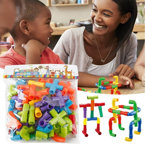 Childrens Educational Plug In Pipe Building Water Construction Set Puzzle Assembly Toy for Kindergarten 6 Years,9.05 cmx9.05 cm,Multicolor