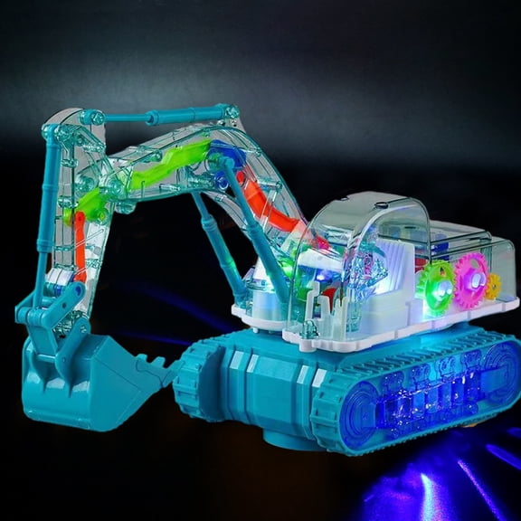 Children's Excavator Toy,Universal Transparent Gear Mining Vehicle,Music and Lights,Realistic Action Construction Truck,Durable ABS Plastic,Indoor Outdoor Play Blue