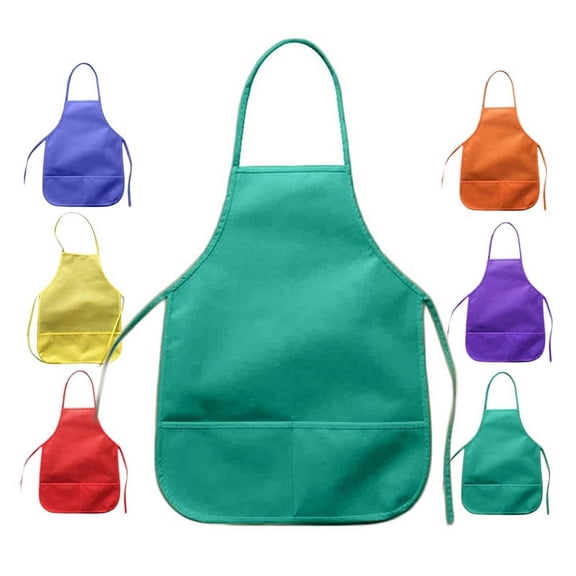 Children's Fabric Aprons with Pockets Colorful Kitchen Classroom Child Painting Cooking Non-woven Fabric Toddler Clean Apron