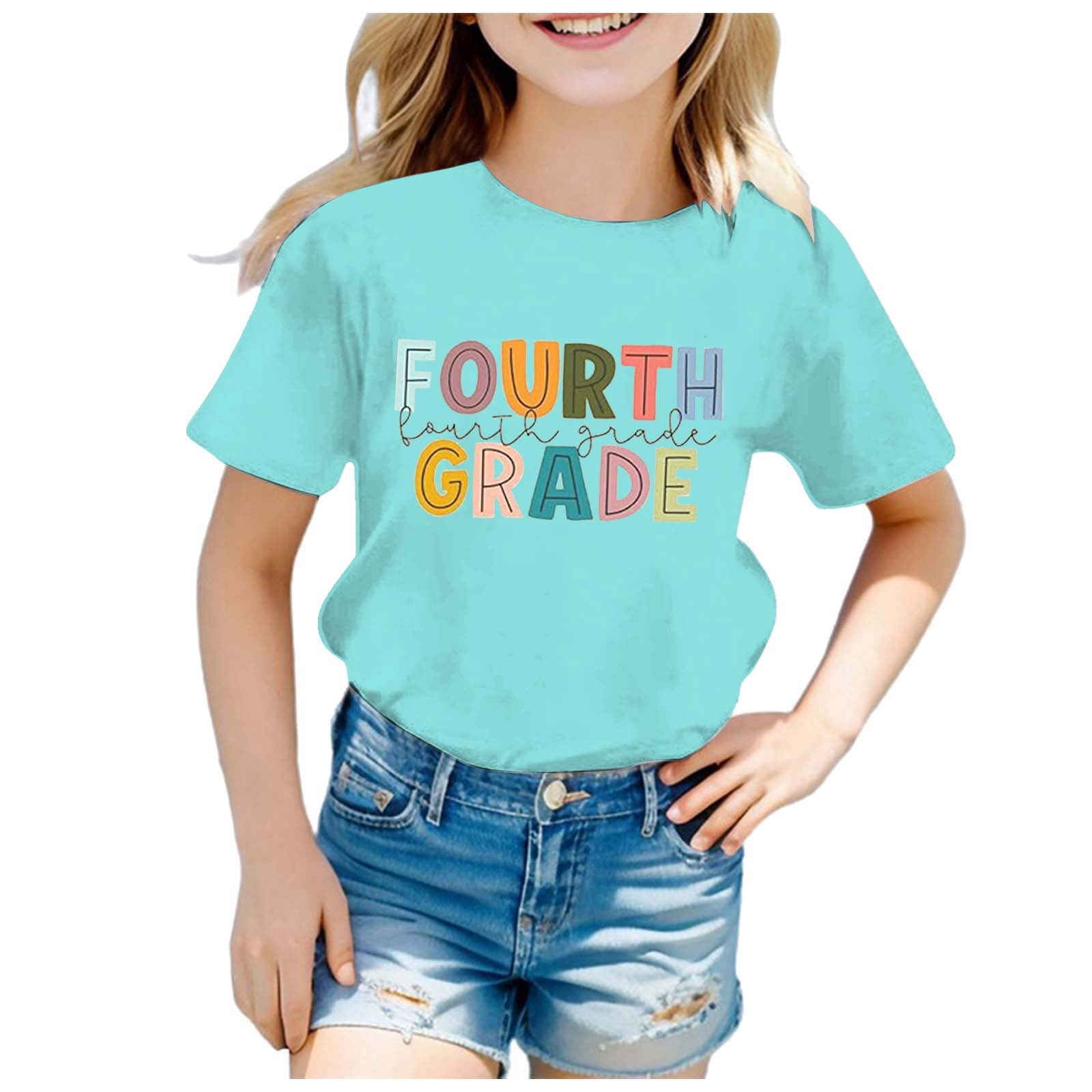Children's Fashion Back To School Season Printed Round Neck Short ...
