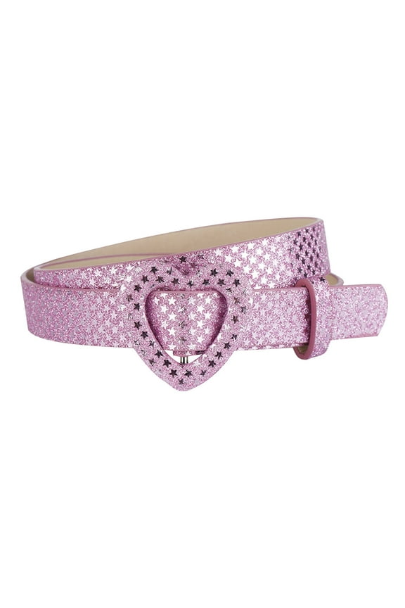 Children's Fashion Belt PU Leather Material Heart Buckle Jeans Dress Style Sparkling Shining Casual Belt